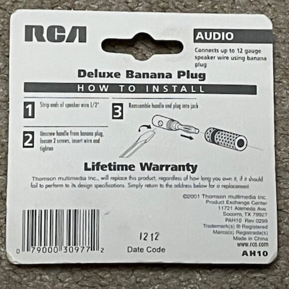 RCA~Deluxe Banana Plug Pkg of 2 Audio Connects Up to 12 Gauge Speaker Wire AH10 - Picture 3 of 4